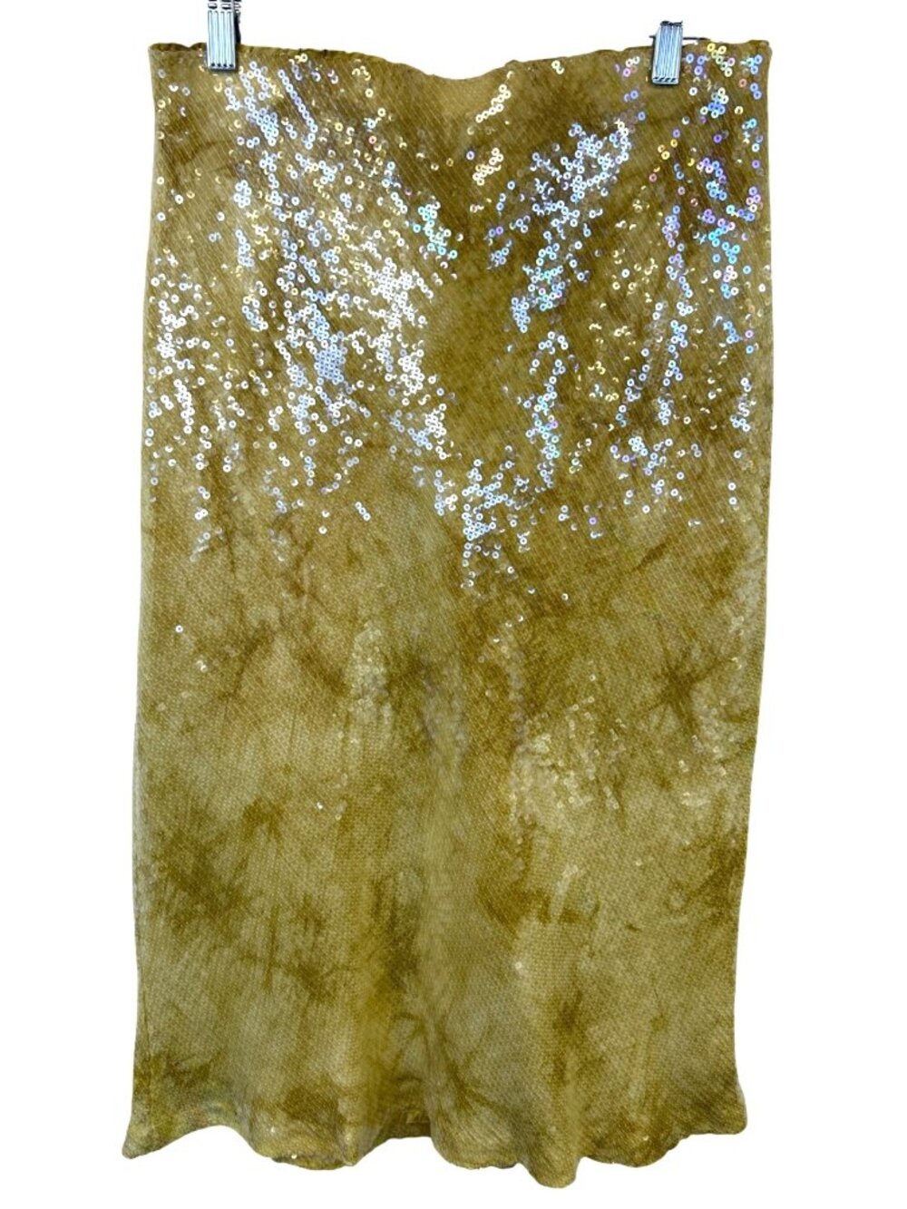 Anthropologie Tilda Sequin Slip Skirt Size M Yellow Gold Midi Skirt Spring - Picture 6 of 11